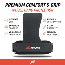 XeoCore Pro Chalkless Hand Grips, Cross Fit Grips, Pull Up Grips, Weightlifting Grips, Gymnastics Grips. Protects Against Tears & Blisters. Premium Enhanced Grip - Comfortable Wrist Support (L)