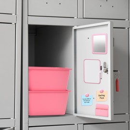 8 Pcs Locker Organizer Accessories Kit, Includes 2 Storage Bins with Lids, Magnetic Whiteboard, Mirror, Dry Eraser Marker, Pen Holder, Magnets for Organizing Shelves Back to School Essentials (Pink)