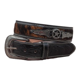 Men's Natural Hairy Leather Western Belt | Brown Cowboy Belt for Texas Men | Country Style | Fajas Vaqueras para Hombre, Black, 34