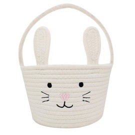 SIAHFNW Easter Basket, Easter Bunny Basket with Handle, Easter Baskets for Kids, Baby Gift Basket, Egg Buckets Gifts Tote Bags Egg Hunt Basket for Boys, Girls, Toddler, Babies, Infant (White)