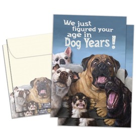 Tree-Free Greetings - Birthday Cards - Artful Designs - 2 Cards + Matching Envelopes - Made in USA - 100% Recycled Paper - 5"x7" - Dog Years (GT61221)