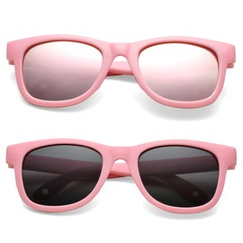 COASION 2 Pack Bendable Flexible Polarized Newborn Baby Sunglasses with Strap for Infant Boys Girls Age 0-12 Months (Matte Pink/Gray + Pink/Pink Mirror)