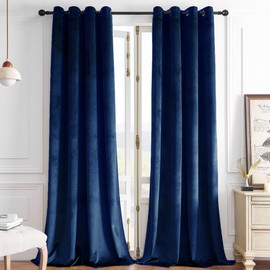 Timeper Velvet Curtains Navy Blue, 63 inch Length Short Window Panels Half Blackout Heat Insulated Soundproof Noise Reducing Drapery for Bedroom/Kids Room, Grommet Top, W52 x L63, 2 Panels