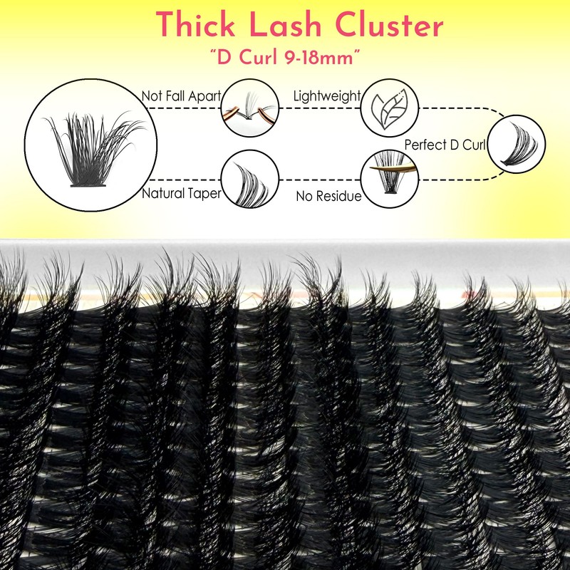 MIKIWI Lash Clusters 280pcs D Curly Individual Lashes, Wispy 3D