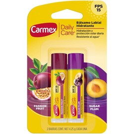 Bálsamo para labios Carmex Daily Care duo pack passion fruit & sugar plum fps 15