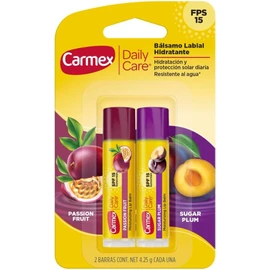 Bálsamo para labios Carmex Daily Care duo pack passion fruit & sugar plum fps 15