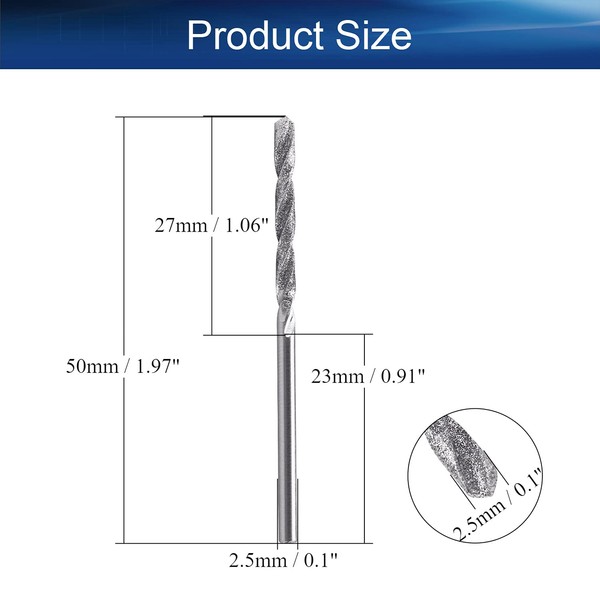 Auniwaig 2.5mm Diamond Twist Drill Bits High Speed Steel HSS