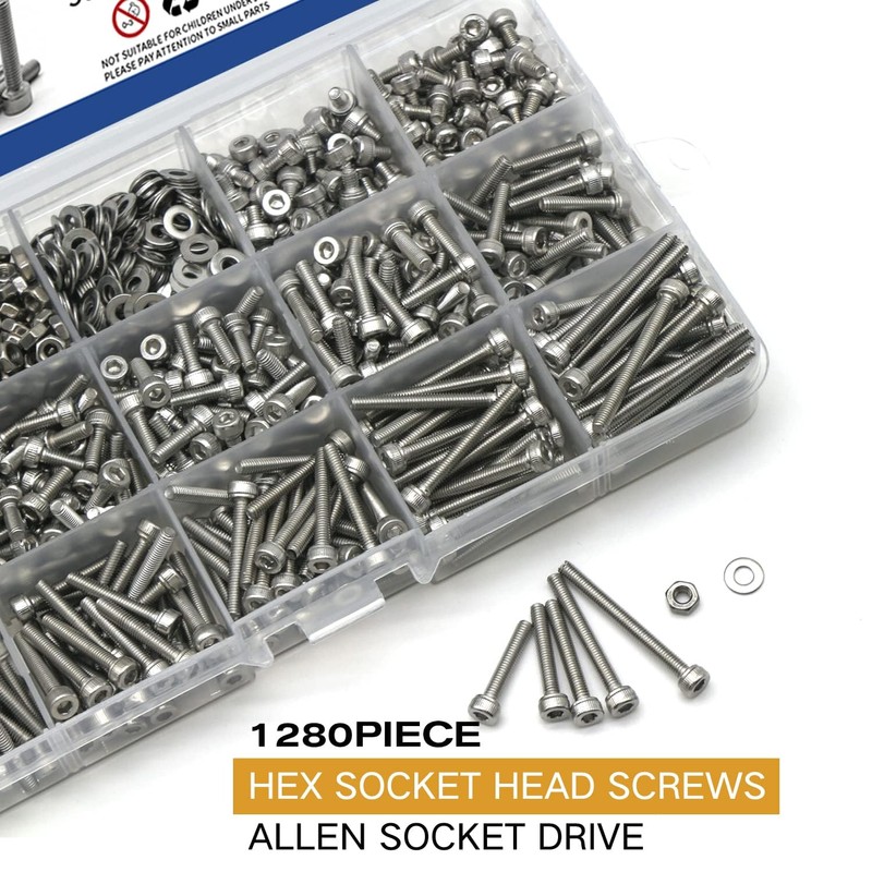 Generic 1280pcs M3 Screws Metric Stainless Steel 304 Hex Socket