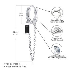 Liaya Chain Earrings for Women Teen Girls, 14K Gold Small Flower, Cross, Black Bar Dangle Chain Huggie Hoop Hypoallergenic Earrings Jewelry Gifts