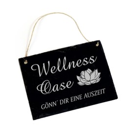Wellness Oasis Sign Made of Slate Engraved - Gönn Dir eine Auszeit Door Sign Decorative Spa Sauna Wellness Oasis 22 x 16 cm