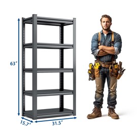 Metal Garage Shelving Unit,Heavy Duty 5-Tier Adjustable Storage Rack,Steel Shelving,2000 lbs Capacity,Industrial Shelves for Heavy Tools and Equipment,Ideal for Garage,Basement (31.5"W*15.7"D*63"H)