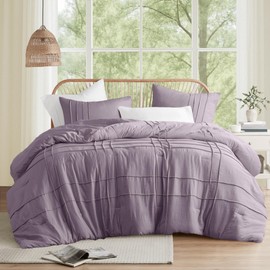 Comfort Spaces Purple King Comforter Set - 3 Piece Pintuck Pleated Bedding Set, All Season Lightweight, Extra Soft Pre-Washed Microfiber Bed Set, Shams