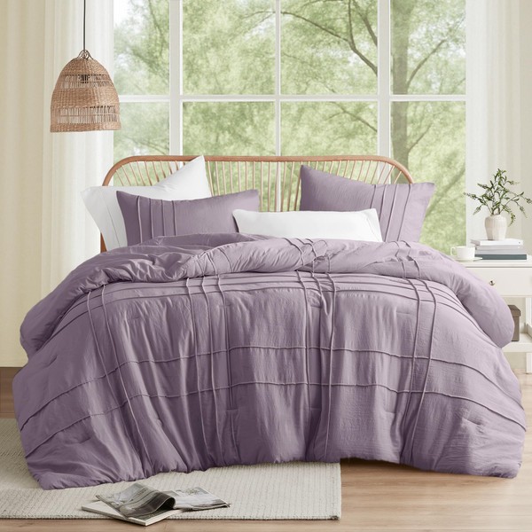 Comfort Spaces Purple King Comforter Set - 3 Piece Pintuck