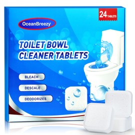 OceanBreezy Toilet Bowl Cleaner Bleach Tablets – Deep Cleaning & Deodorize, Effectively Removes Hard Stains (24-Pack Year Supply), Septic-Safe, Bathroom Cleaning Supplies