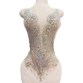 wtbv.n Handmade Rhinestones Applique on net sew on Beads Crystal Patches Accessory for Dress Clothes (Multicolor)