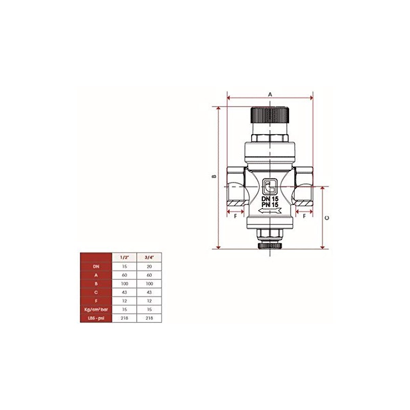 Adjustable Pressure Reducing Valve 1/2" BSP Female (DN15mm) Reduction to