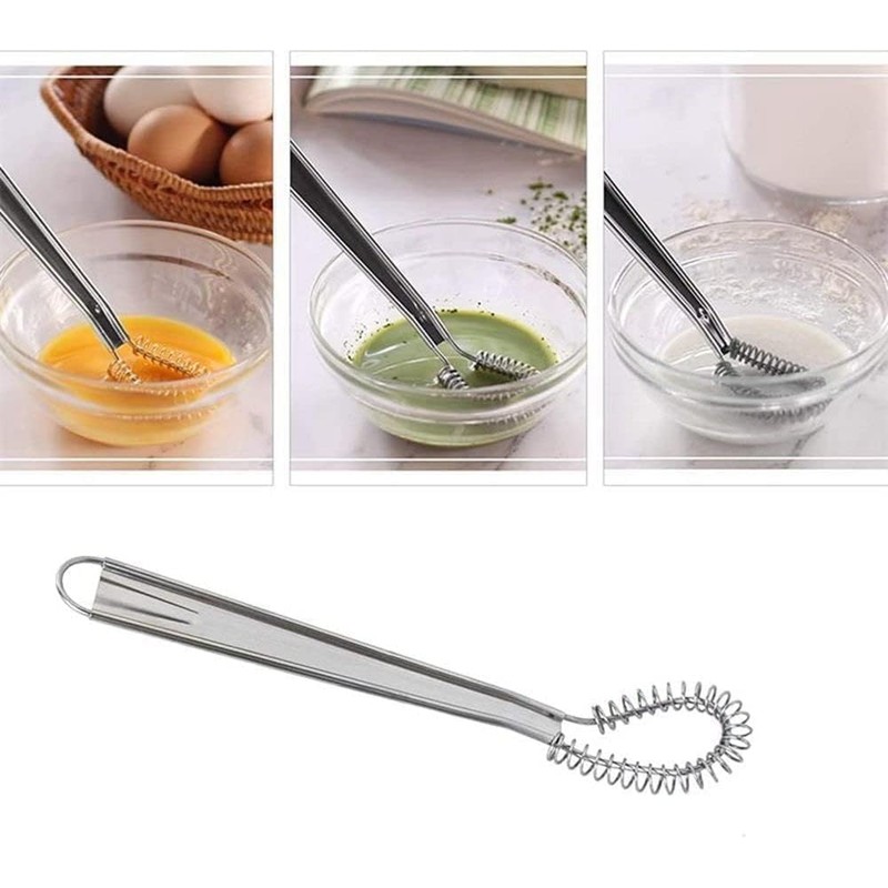 Silver Egg Beater Stainless Steel Mini Spring Coil Whisk Handheld