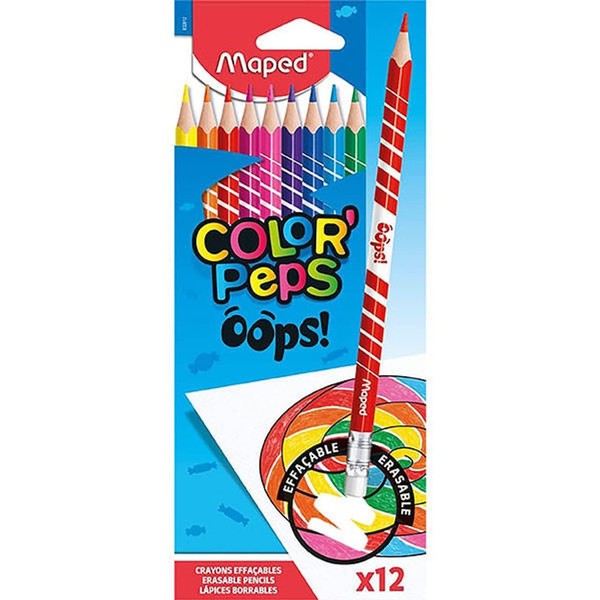 Maped Color Peps Oops Erasable Colouring Pencils (Pack of 12),