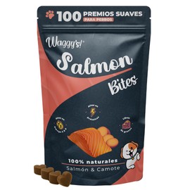 Bites | Premios para Perros | Premio Natural para Entrenamiento |100% Naturales | Libres de Granos y Altos en Proteína | con Camote y Cúrcuma | 100 Premios Suaves | Sabor Salmón | 1 Pack