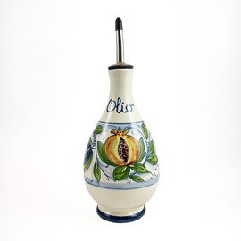 thatsArte - Hand-Painted Italian Ceramic Olive Oil Dispenser Bottle With Stainless Steel Spout - Venezia Oil Pourer by Rampini, Handmade in Gubbio, Made in Italy Cruet