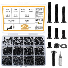 450 Pcs M3 Bolts and Nuts Set, M3 Countersunk Screws Nuts and Bolts Set with Washers, Torx Screws Set, Flat Head Machine Screws Bolts Nuts Assortment Kit, Torx Countersunk Head Bolts Screws