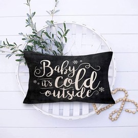 Qinqingo Christmas Pillow Covers 12x20 Inch Baby It's Cold Outside with Beautiful Falling Snowflakes Waist Lumbar Cotton Linen Throw Pillow Case Cushion Cover Sofa Couch Xmas Home Decor (Xmas-3)
