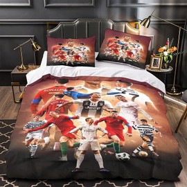 Zbeiba Bed Linen 135 x 200 cm Bed Linen Set, Adults Children's Duvet Cover, 3D Football Star Bed Linen Set with Zip and Pillowcase (A7, 135 x 200 cm + 2 x 80 x 80 cm)