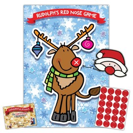 Rudolph Red Nose Christmas Family Party Game Pin the Nose for Kids Children Adults - Up to 24 Players, Includes Santa Face Mask & 24 Red Nose Stickers - Xmas Stocking Filler, Party Favour Supplies