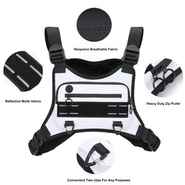 Muserise Sports Chest Bag For Men Women, Water Resistant Lightweight Front Chest Pack, Running Vest Bag With Built-In Phone Holder & Extra Storage For Workouts, Running, Cycling (White)