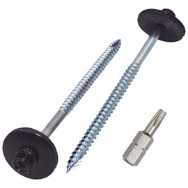 SKIR'CO (Pack of 10) Painted Roofing Screws 5.5 x 100 mm Wood Screws with EPDM Washers, Hex Head (Deep Black, RAL 9005)