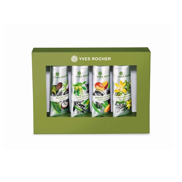 Yves Rocher Women Beauty Gift Set Moisturizing Hand Cream Collection (kit of 4 x 30 ml) Enriched in Shea butter and organically-grown Aloe Vera, for dry hands