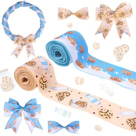 Diartpaint Milk and Cookies Wired Edge Ribbons for Wrapping Gifts 2 Roll 10 Yard Chocolate Chip Cookie Ribbon for Milk Cookies Birthday Baby Shower Party Supply DIY Craft Wreath Bows Decorative Ribbon