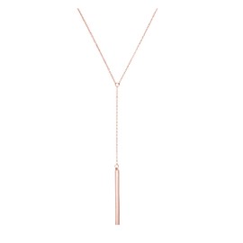 Y Necklace Dainty Disc Pendant Necklace CZ Long Lariat Chain Jewelry for Women (Rose Gold)