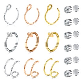 VCMART Fake Nose Ring Hoop Faux Fake Nose Ring Piercing Nose Cuffs for Non Pierced Nose Clip on Nose Ring Jewelry for Women Men Silver Gold Rose Gold