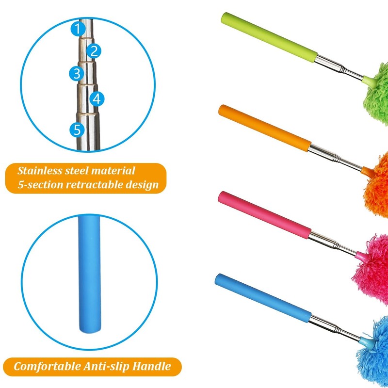 4 Pcs Washable Microfiber Feather Duster, with Extendable Pole and