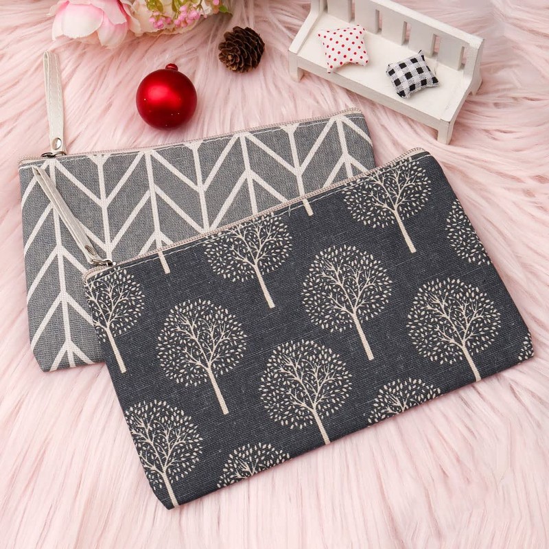 SUMAJU 2 Pcs Canvas Cosmetic Bag, Multi-Function Small Zipper Pouch