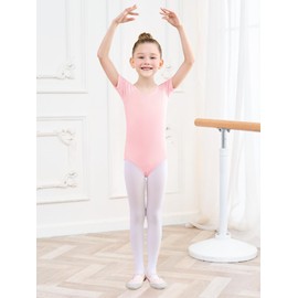 BALAYSIER Girls Gymnastics Leotards Short Sleeve Toddler Classic Ballet Leotard Dance Unitard Bodysuit Team Basic Outfits (Pink, 130)