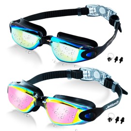 Polarized Swimming Goggles 2 Pack, No Leak Anti-Fog UV Protection Swim Goggles for Adults & Teens, Waterproof Swim Glasses for Men & Women