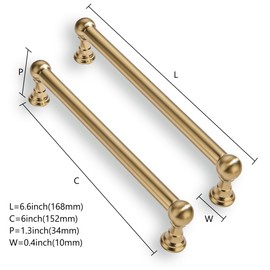 CABDM 10 Pack 6 Inch Solid Kitchen Cabinet Handles Brushed Gold Heavy Duty Cabinet Pulls Satin Brass Drawer Pulls Cabinet Hardware Kitchen Handles for Cabinets Cupboard Handles