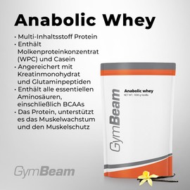 GymBeam GymBeam Anabolic Whey Protein Pulver - Mehrkomponenten-Proteinpulver mit Molkenproteinkonzentrat (WPC) und Kasein, angereichert mit Kreatinmonohydrat und Glutaminpeptiden, 1000 g Vanille