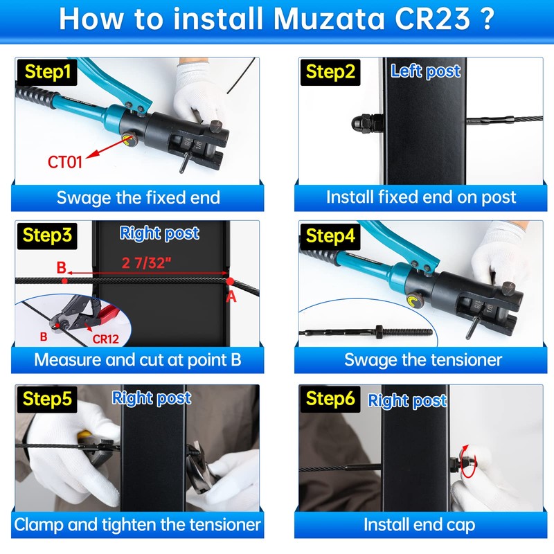 Muzata 10 Pack 1/8" Black Cable Railing Hardware Kit Hand