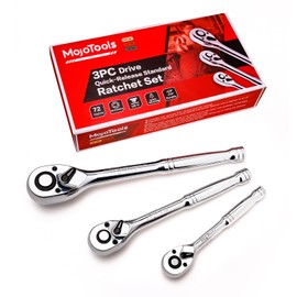 MoJoTools MoJoTools Quick-Release Ratchet-Wrench Set 1/4" 3/8" 1/2" Ratchet Drive Wrench Set, 72-Tooth Quick-Release Ratchets Socket Wrenches, Reversible5-Degree Swing, CrMo Steel,3-Piece Set