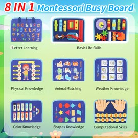 LNANZTCX Busy Board Montessori Toy,Busy Book for Toddlers,Educational Activity Sensory Board,Toddler Travel Toy for Plane Car,Preschool Learning Fine Motor Skills Toys(Blue Vehicle)