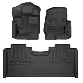 Husky Liners - Weatherbeater | Fits 2017 - 2024 Ford F-250/F-350 Super Duty SuperCab with Factory Carpeting - Front & 2nd Row Liner - Black, 3 pc. | 94071