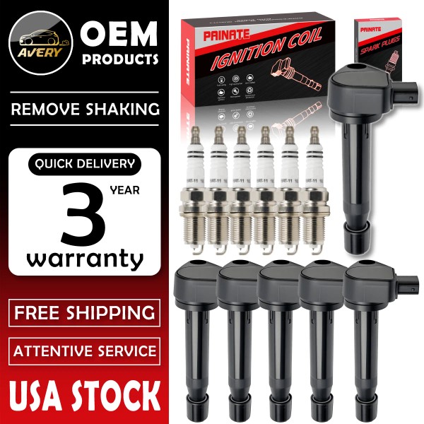 AVERY OEM 6 Ignition Coil + Iridium Spark plugs For