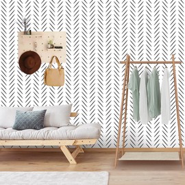 Yun-aeon Black and White Herringbone Peel and Stick Wallpaper 17.5" X 300" Modern Contact Paper Geometric Removable Wallpaper Self Adhesive Wall Paper for Bedroom Drawers Cabinets Decor Vinyl