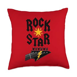 Bahaa's Tee Cool Roll Star, I Love Rock Loud Music, Rock & Roll Throw Pillow, 18x18, Multicolor