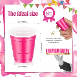Roshtia 100 Pack 2 oz Christmas Plastic Shot Cups, Mini Disposable Shot Glasses 2 oz Party Cups for Wedding Christmas Winter Party, Beer Taste Serving, Snacks(Hot Pink)