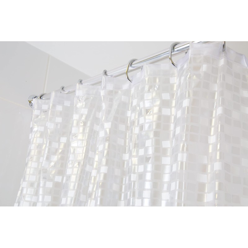 Croydex AE543440 Silver Mosaic Fully Waterproof PVC Shower Curtain, 1800