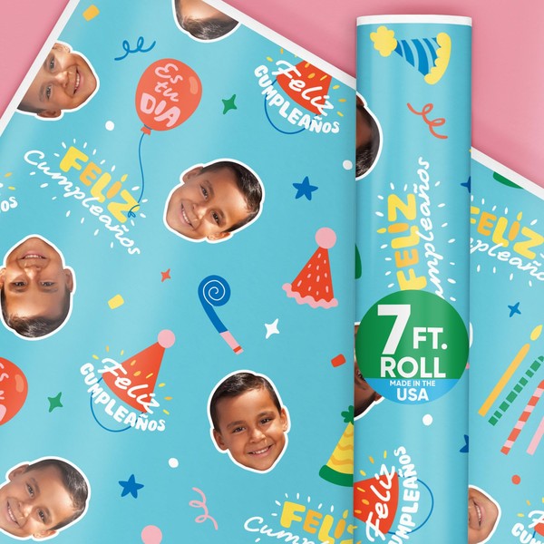 Big Dot of Happiness Feliz Cumpleanos Personalized Photo Wrapping Paper,